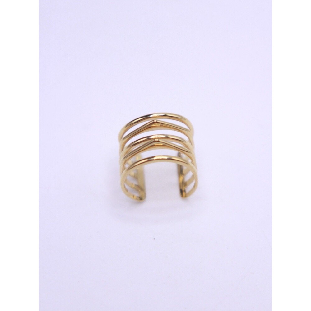 Stella & Dot Ring Sz 7 Gold Tone Multi Row Band Wide Open Cage Womens Fashion